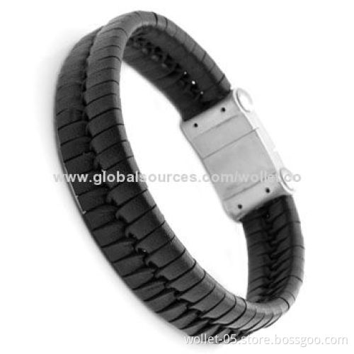 2014 Chinese Manufacturers Supply Leather Bracelet, Magnetic Stainless Steel Clasp